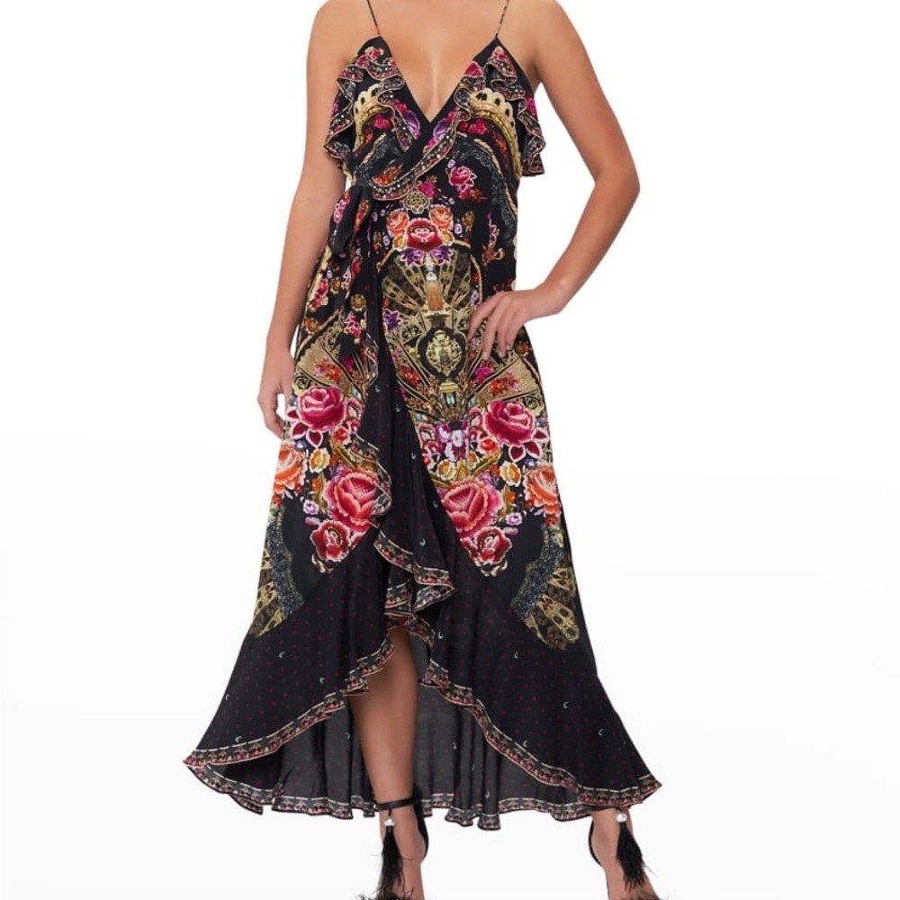 Camilla Long Wrap Dress W Frill Dance With Duende XL NWT